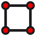 Icon representing experience. Four connected nodes forming a square