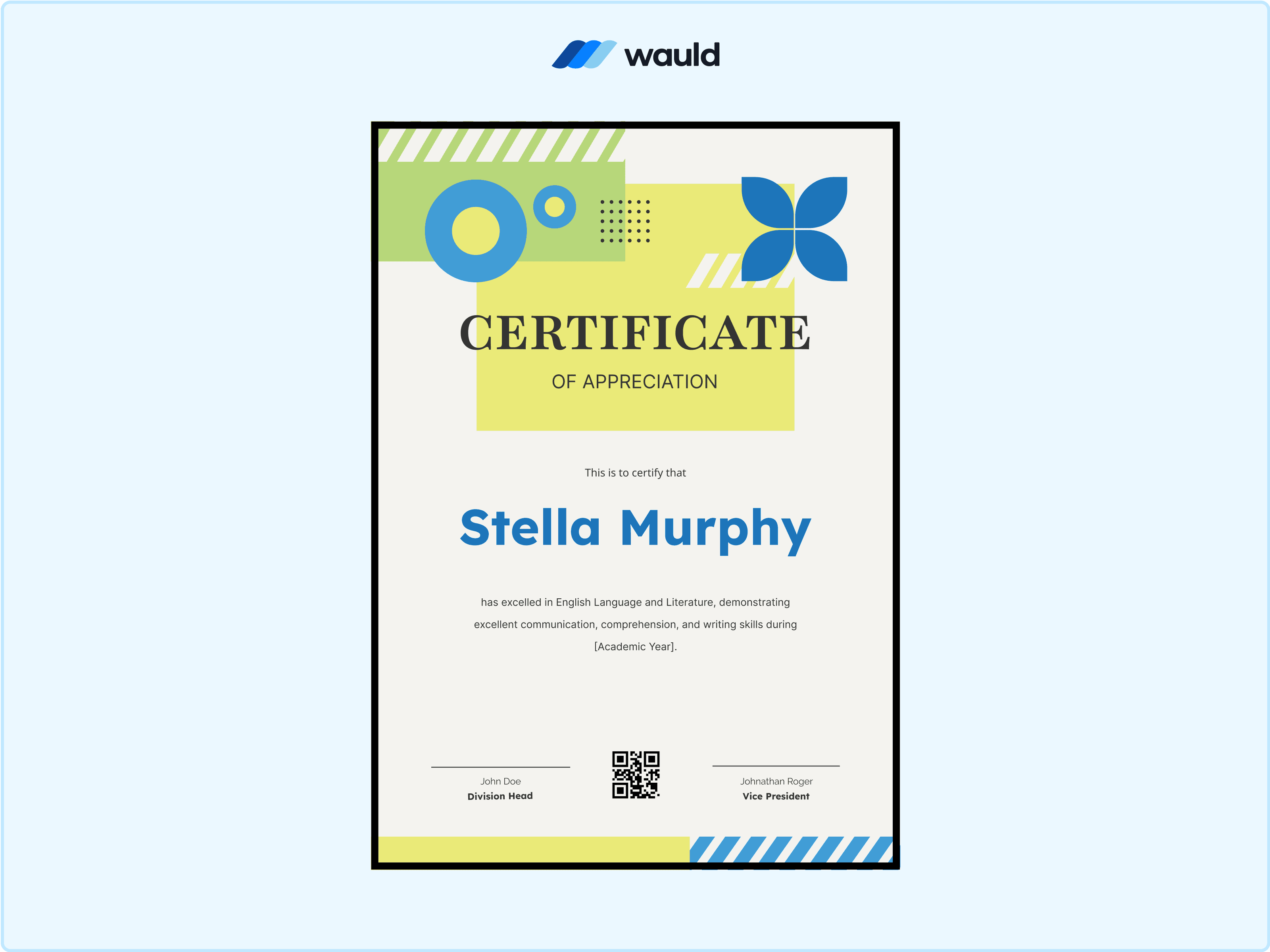 Wauld - Portrait certificate of graduation template