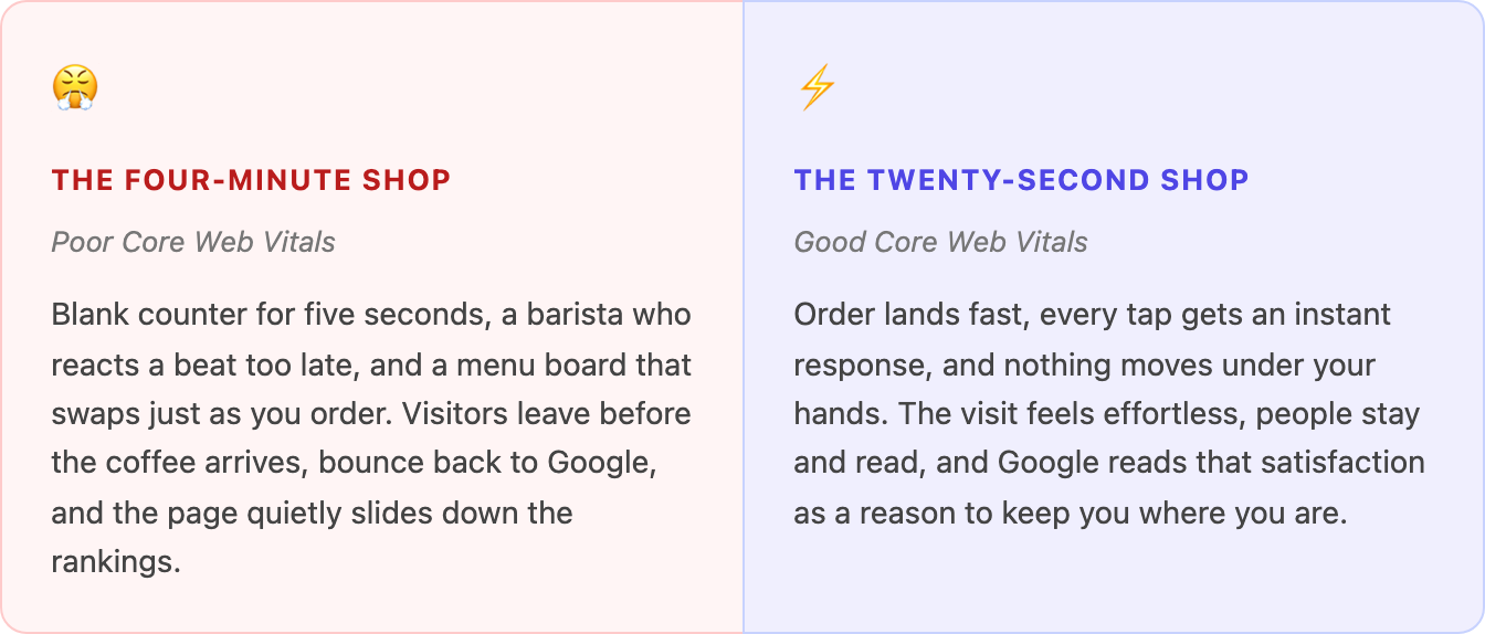 difference in pagespeed websites