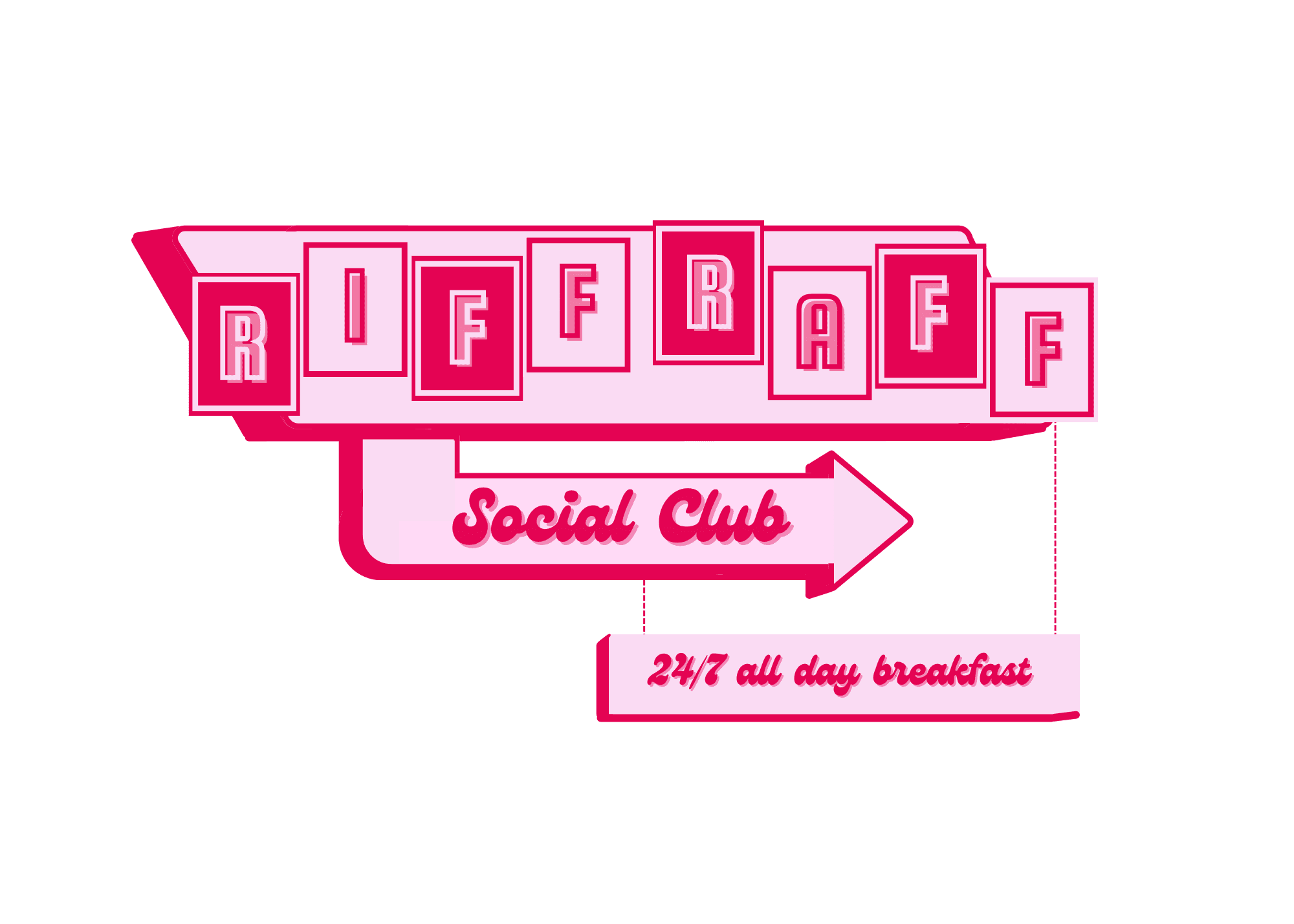 riff raff social club logo styled after an american diner road sign