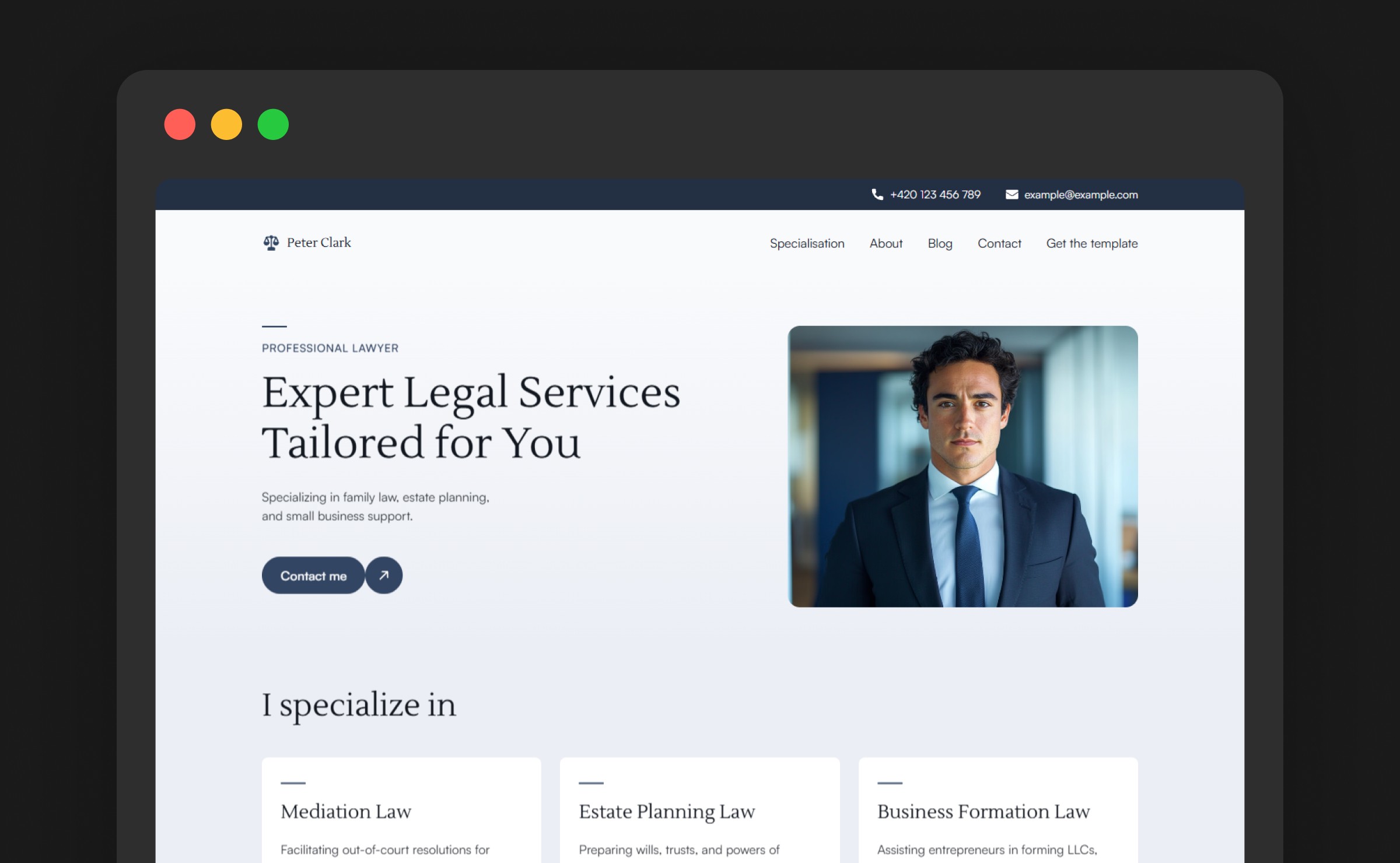 Lawfolio free Framer lawyer website template