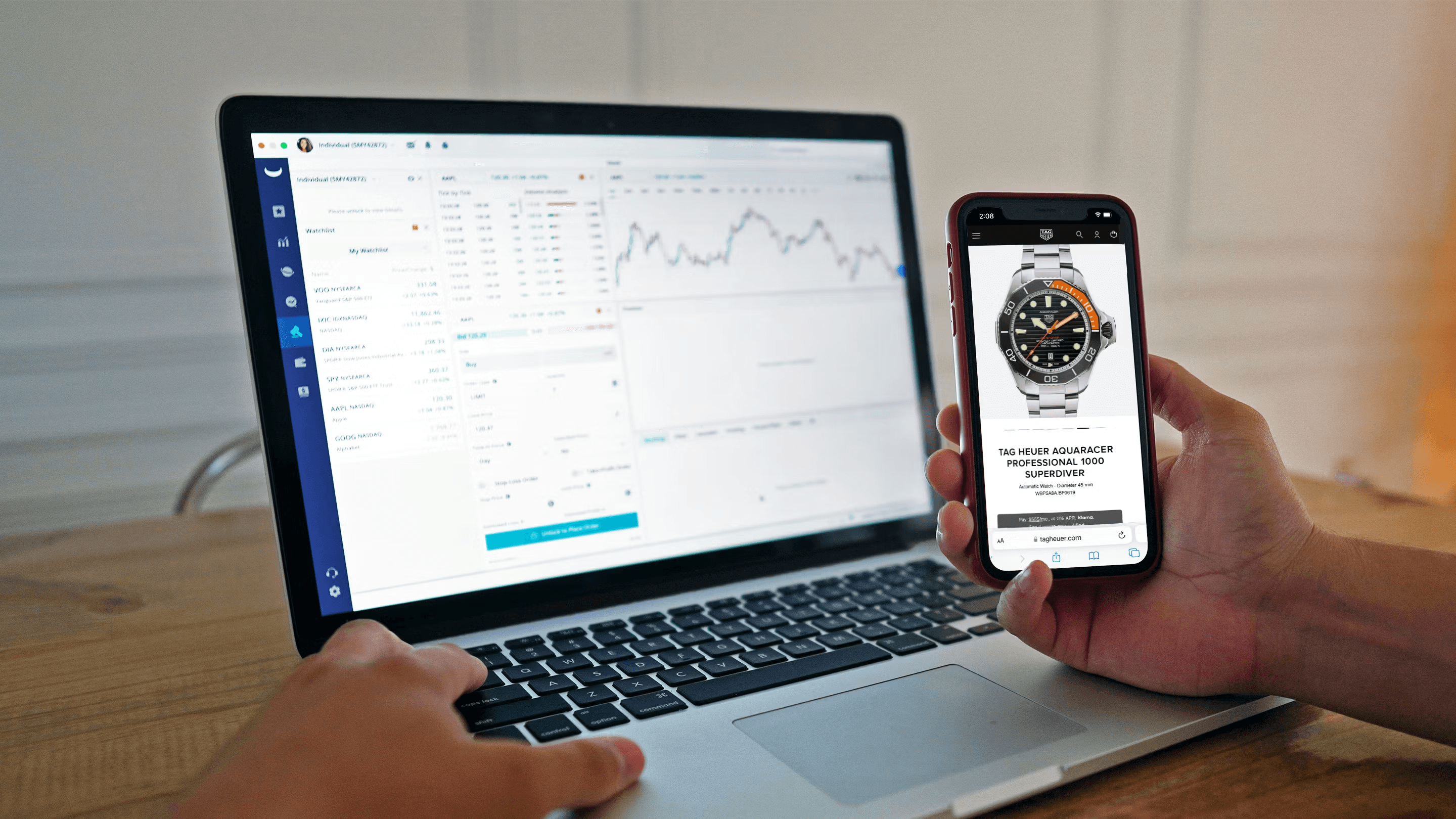 Person viewing trading charts and watch - How to Bet on Polymarket in the US
