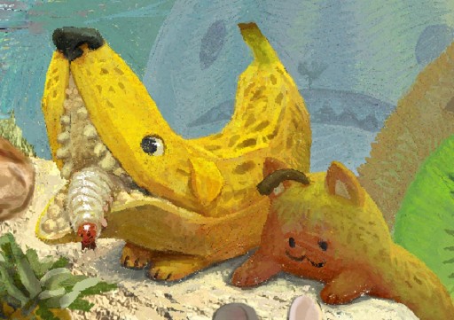 A pear cat and a banana dog, painted as a collab, cat drawing by mondayzc