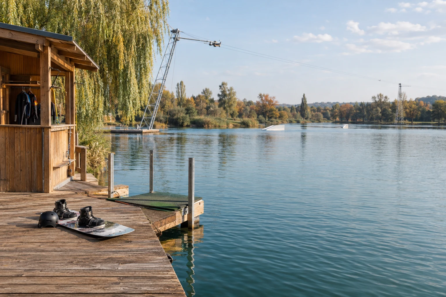 Wakeboard vor einer freien Fahrstrecke