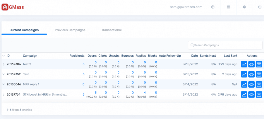 Gmass Tracking and analytics