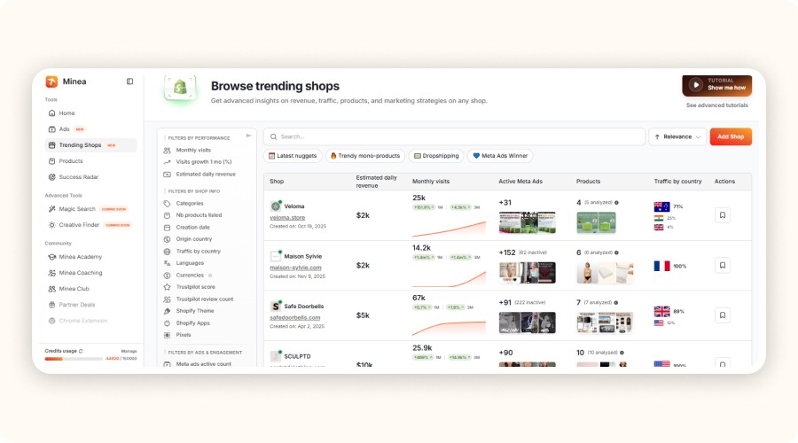 interface trending shop de Minea