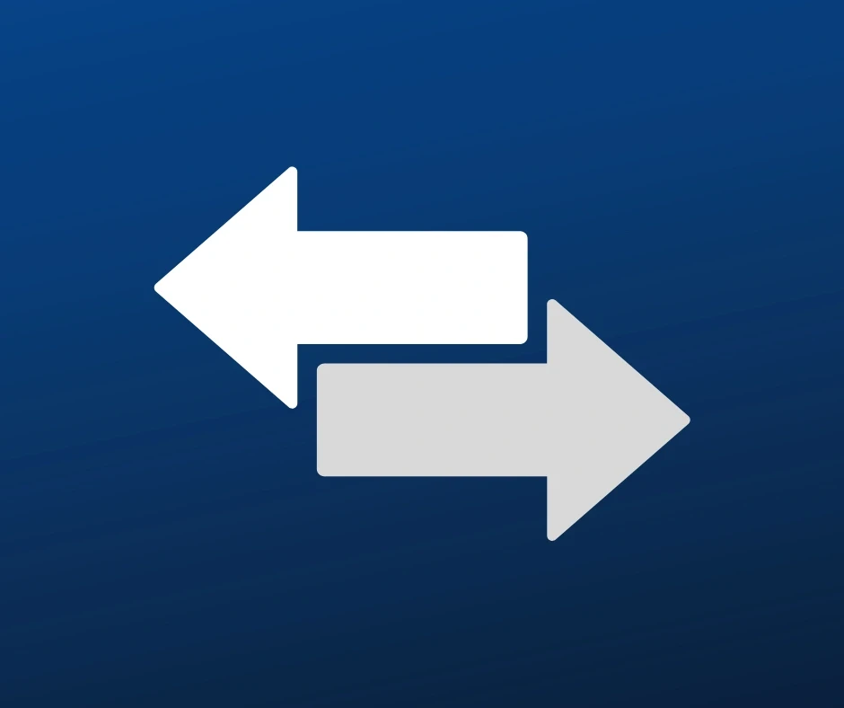 Zwei weiße und graue Pfeile in entgegengesetzte Richtungen, die das Konzept von Austausch oder Transfer darstellen.