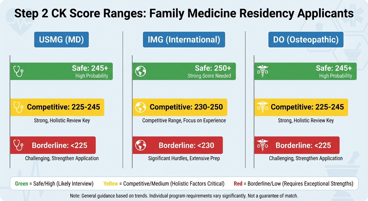 Step 2 CK Score Ranges for Family Medicine Residency by Applicant Type