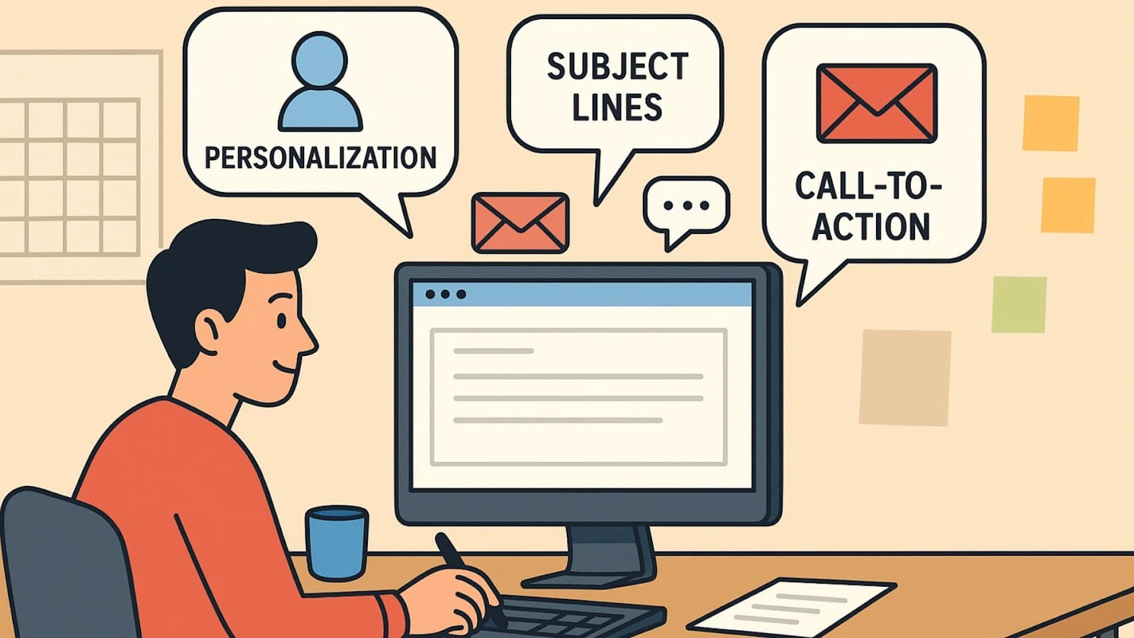 Writing cold email outreach with personalization, subject lines, and call-to-action effectively generates leads.