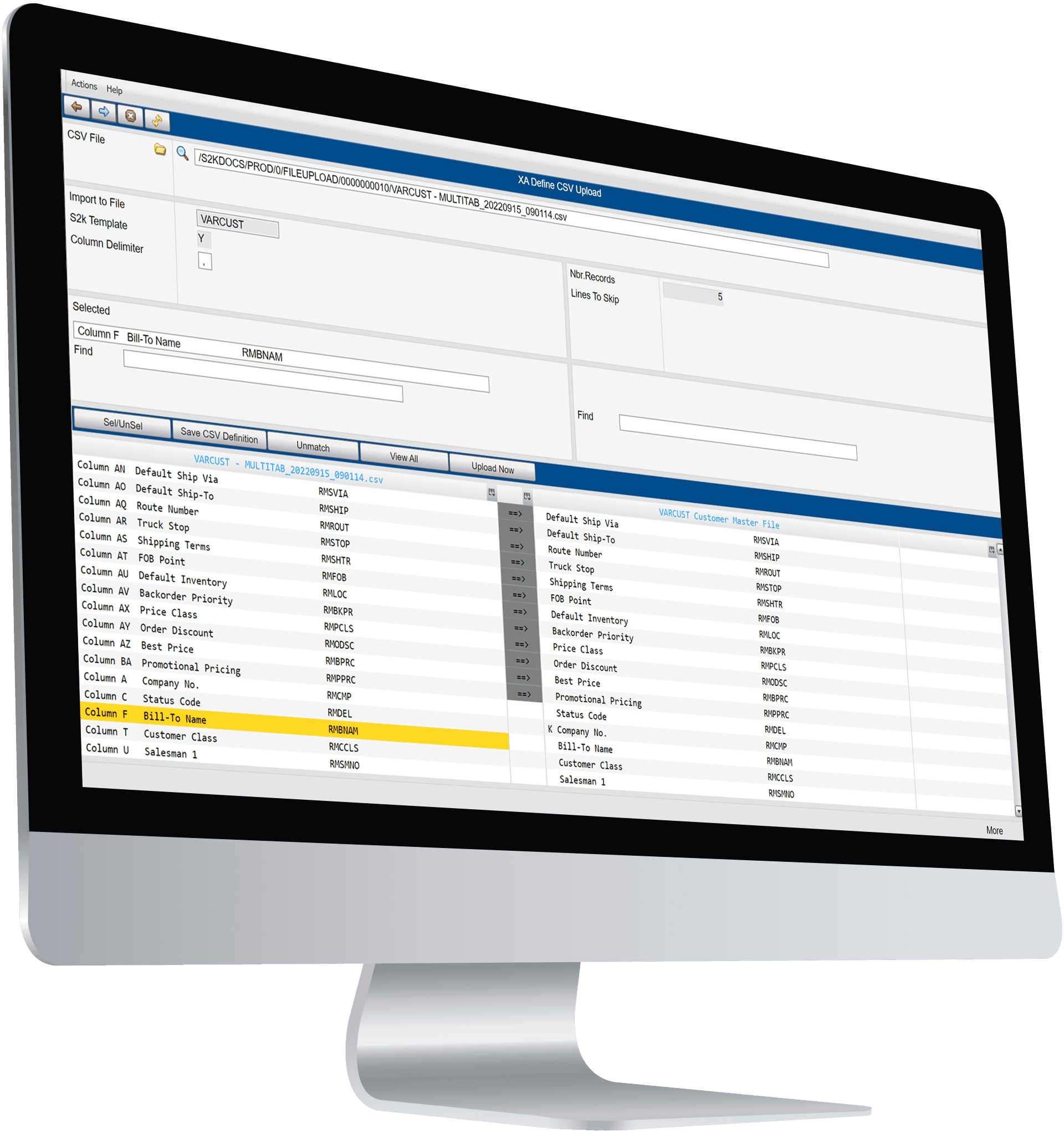 A desktop computer monitor displaying a spreadsheet or data table with multiple rows and columns.
