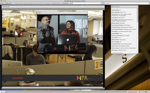 A photo of a website showing pictures from a presentation and a working open office.