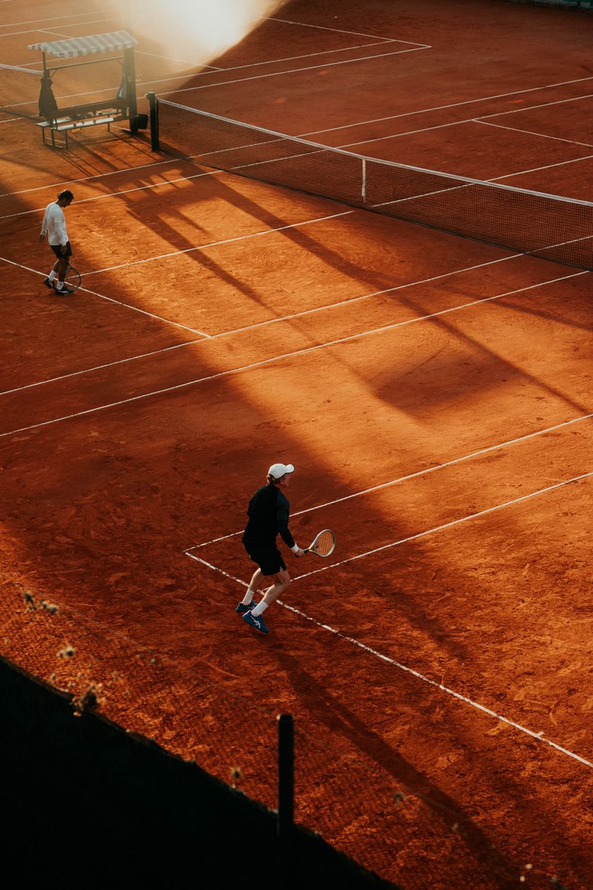 Blue outdoor court and net