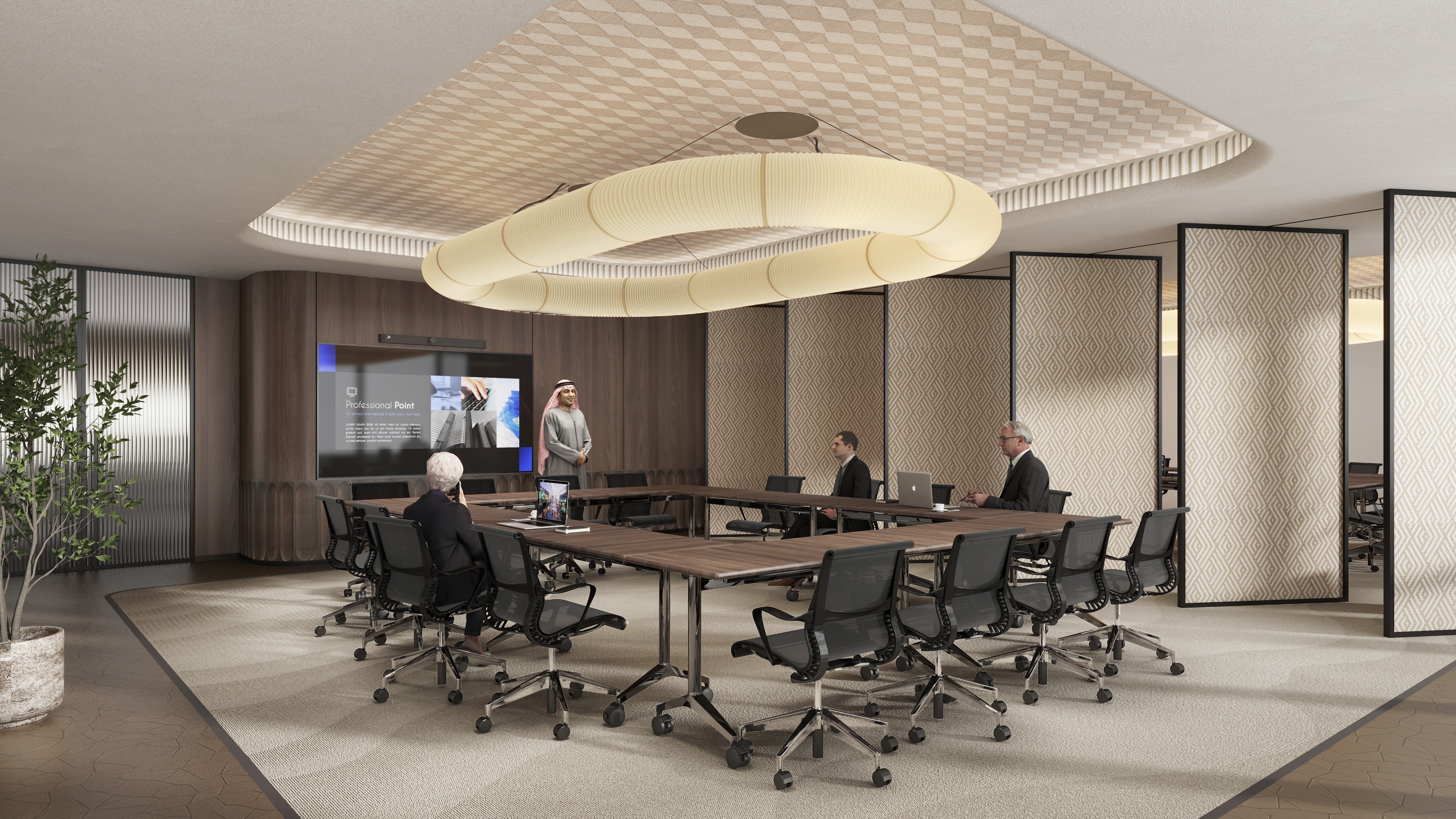 منطقة باريستا فاخرة ومصممة بدقة مع مقاعد جلدية عالية وإضاءة في قاعات مناسبات الرياض.