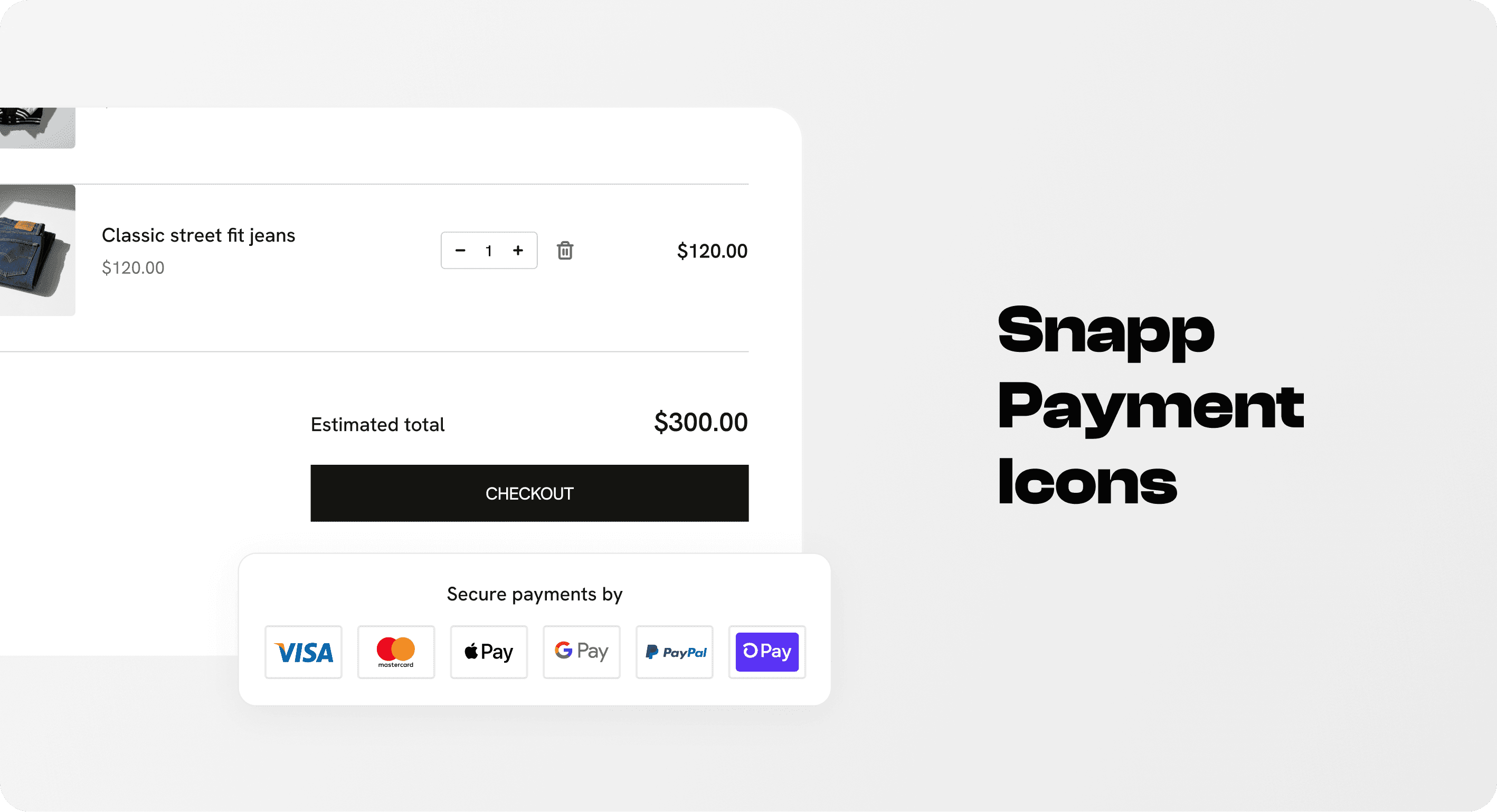 Shopify cart preview showing Snapp payment icons below the checkout button