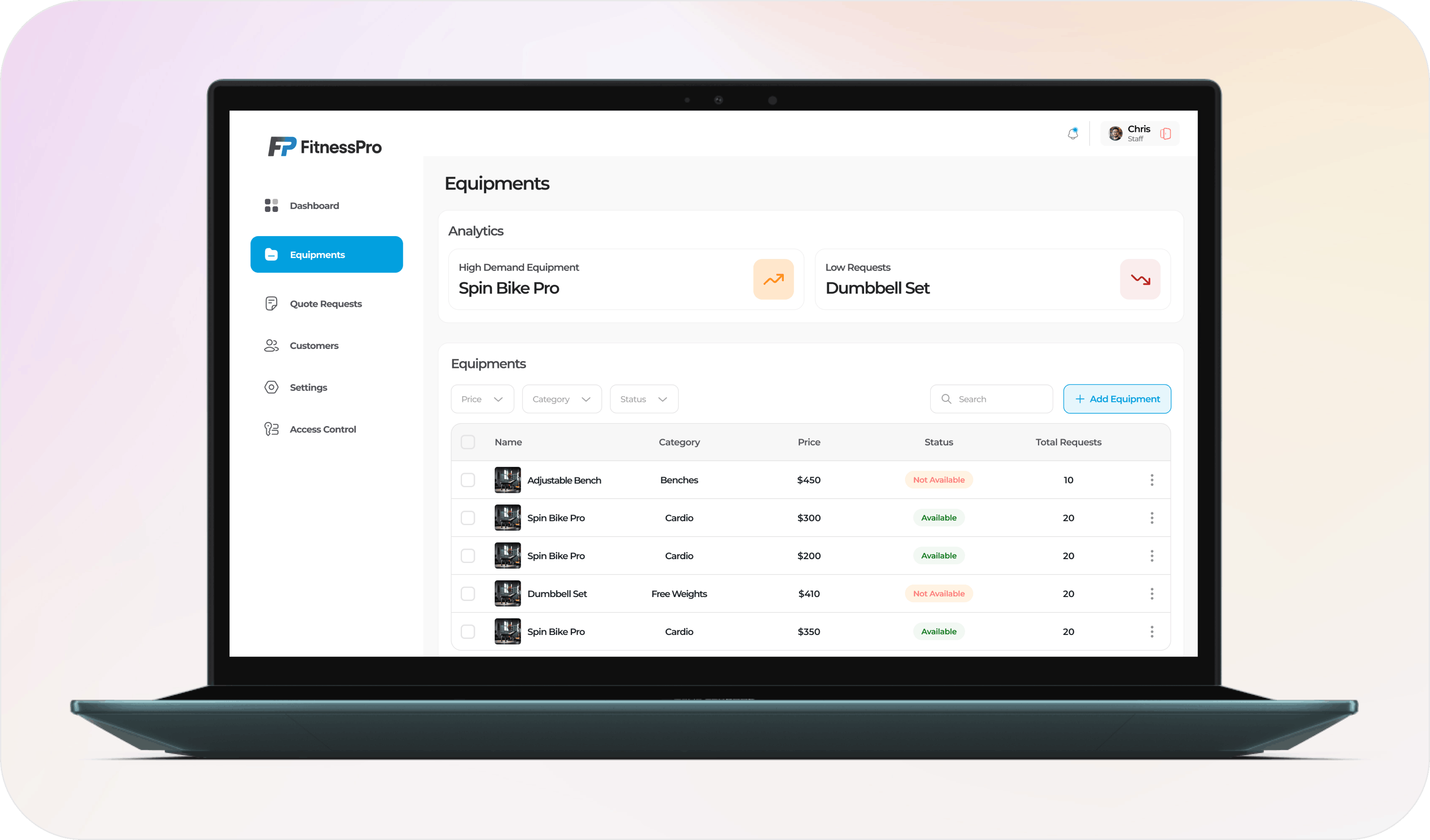 Equipments Page