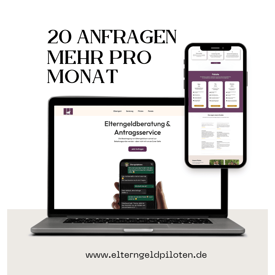 Webseite für Elterngeldpiloten – Funnel mit 20 Anfragen mehr pro Monat auf Macbook und Mobile