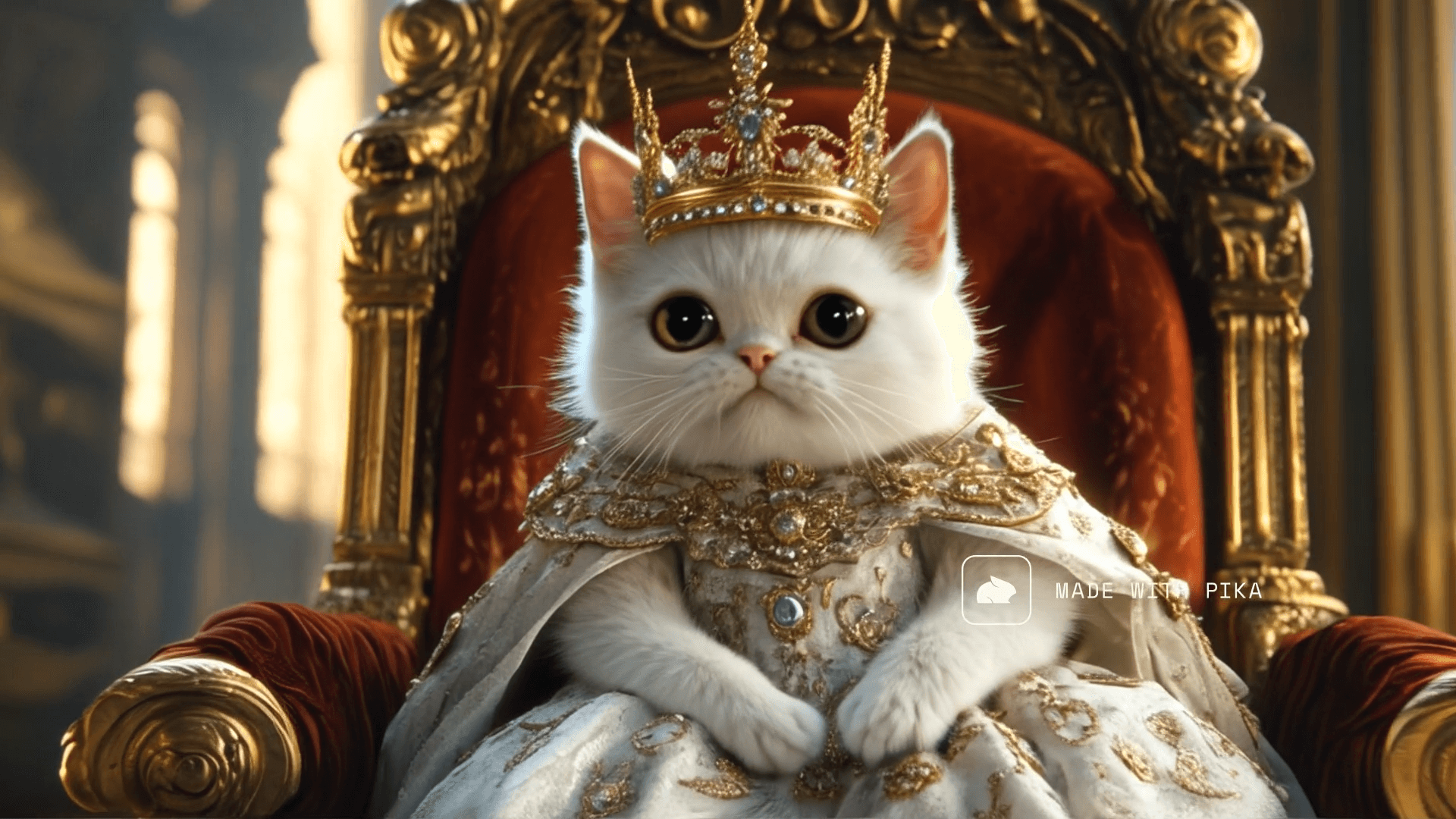 Kat als koning gemaakt door Pika AI