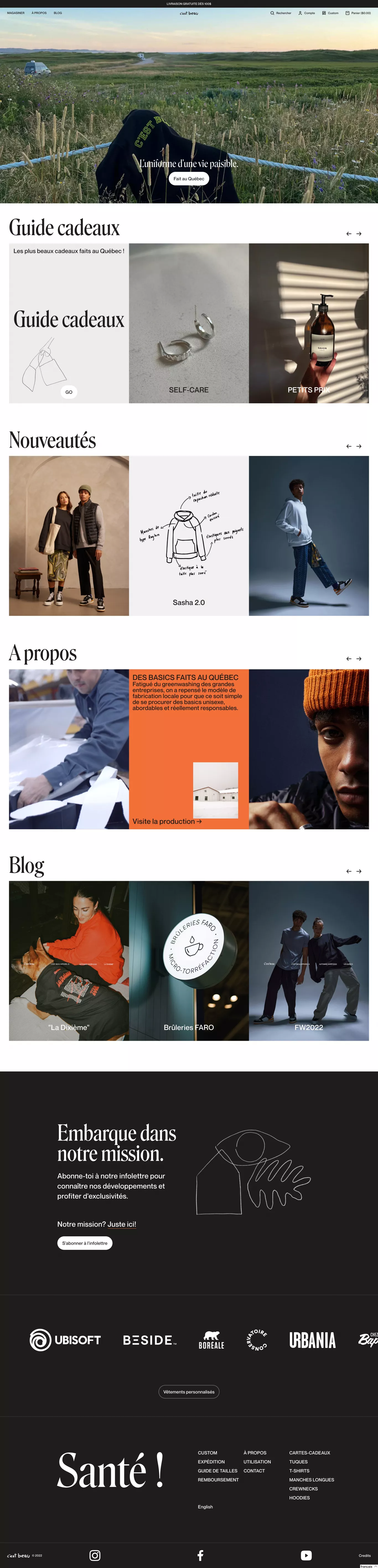 C'est beau - Des basics faits au Canada ecommerce page screenshot showcasing Design and Fashion design