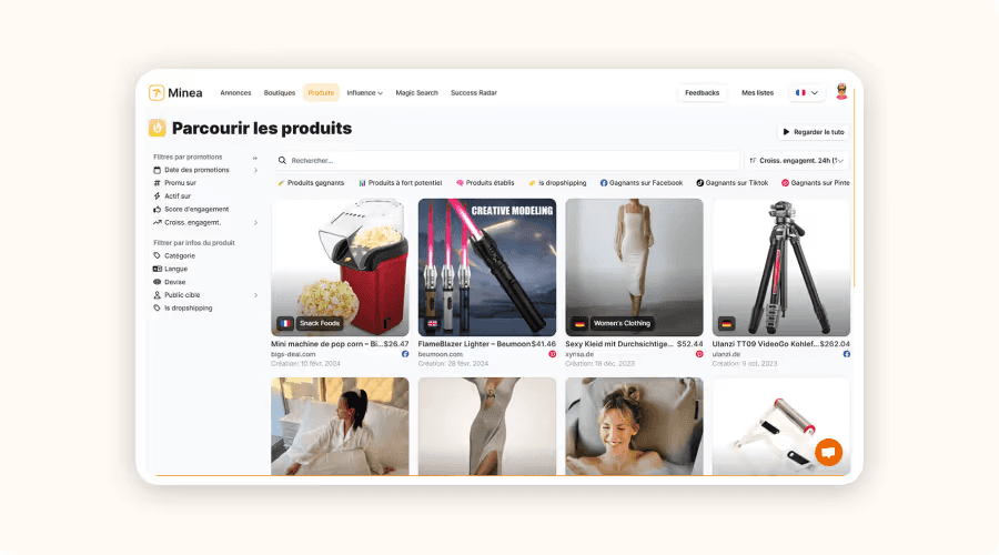 L’onglet “Produits”