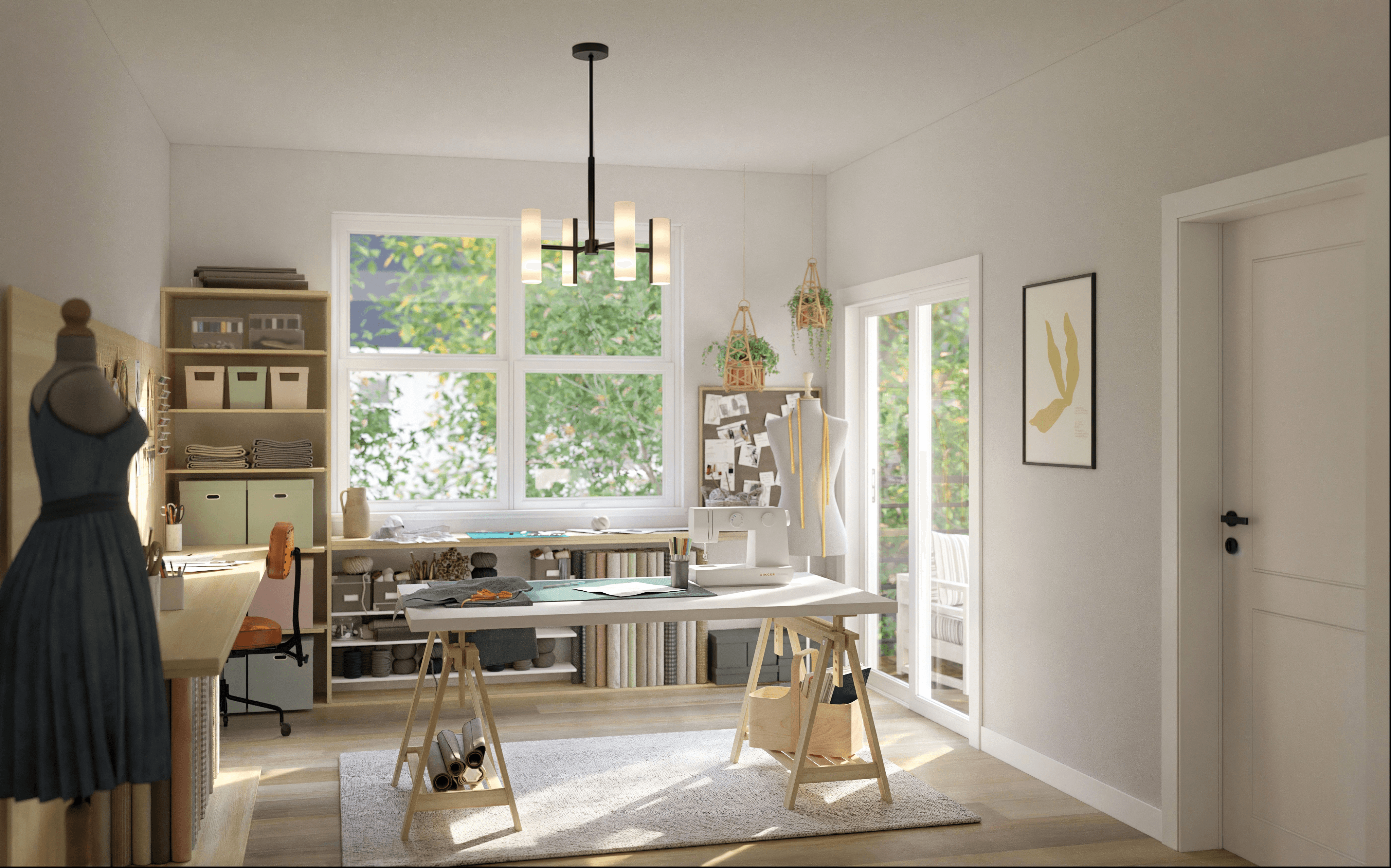 Modern brick and glass building reflecting the blue sky, with pedestrians and cyclists moving through a sunlit urban plaza, creating dynamic motion blur effects.