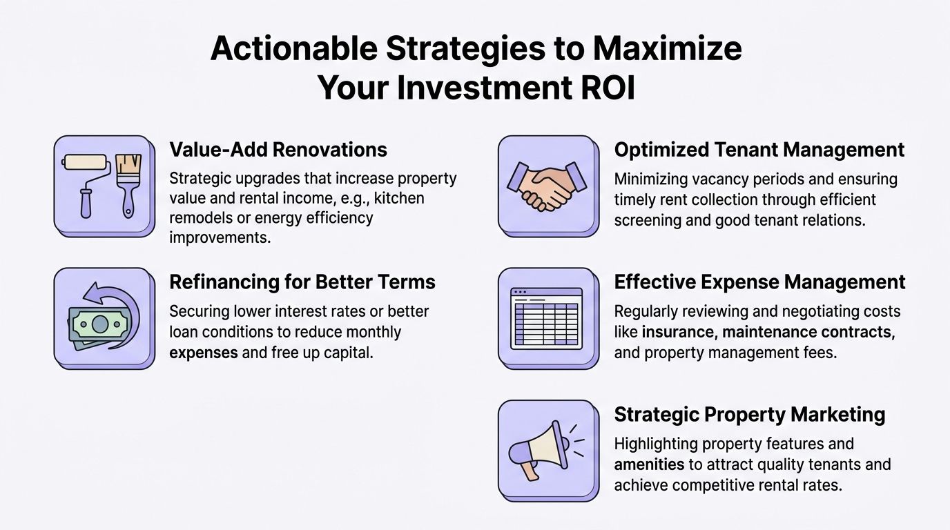 A visual guide outlining five actionable strategies to maximize return on investment for property owners.