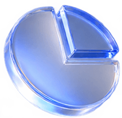 Floating translucent financial icons including charts, cryptocurrency, gold, and geometric forms