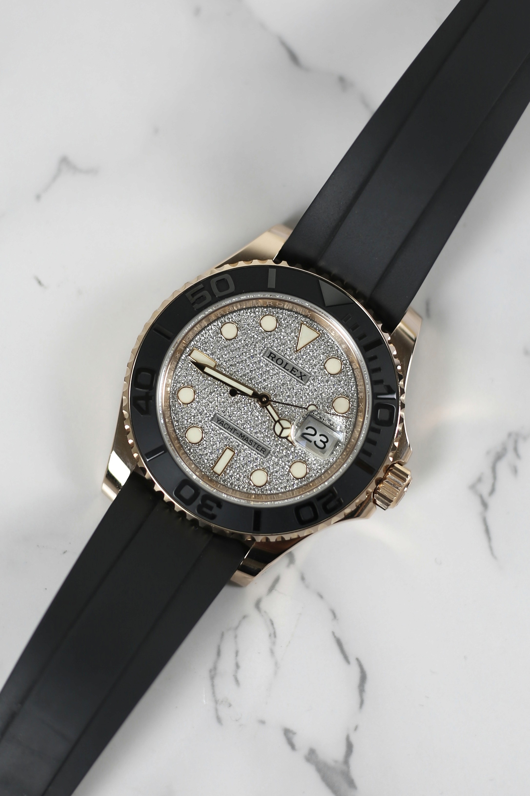 YACHT MASTER ROSE GOLD PAVE DIAMOND DIAL 18K EVEROSE GOLD