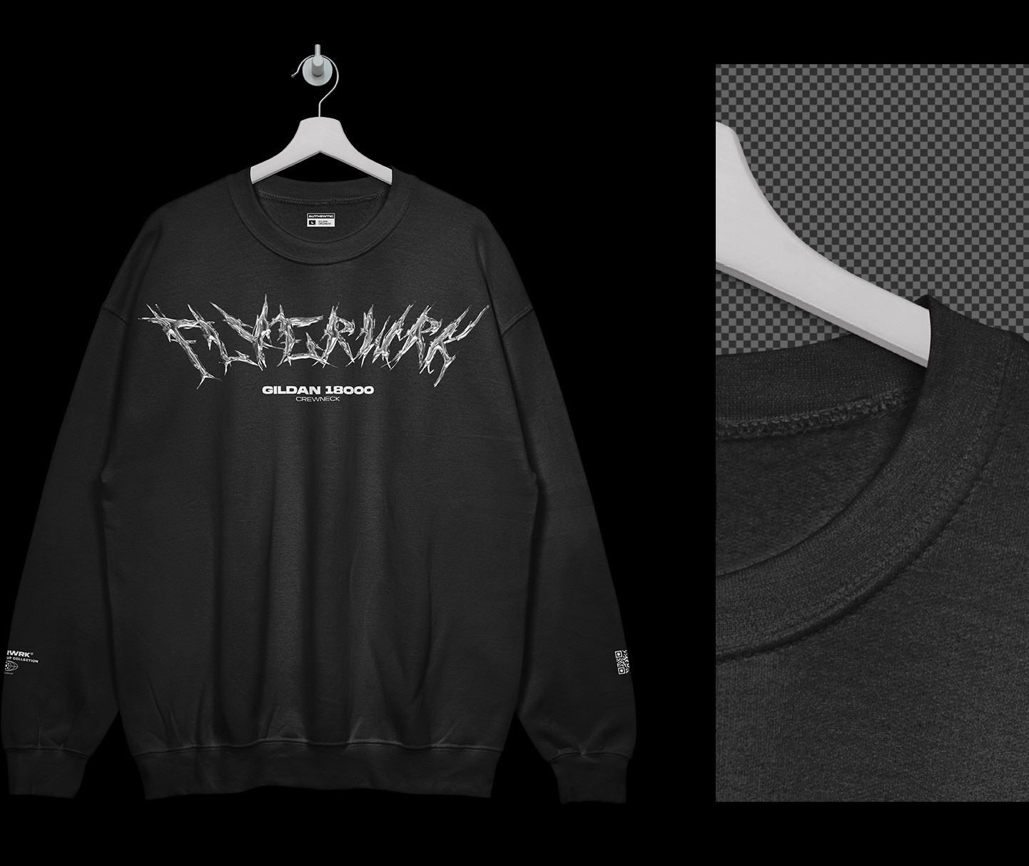 Gildan 18000 Crewneck Hanging mockup fabric detail close up high resolution