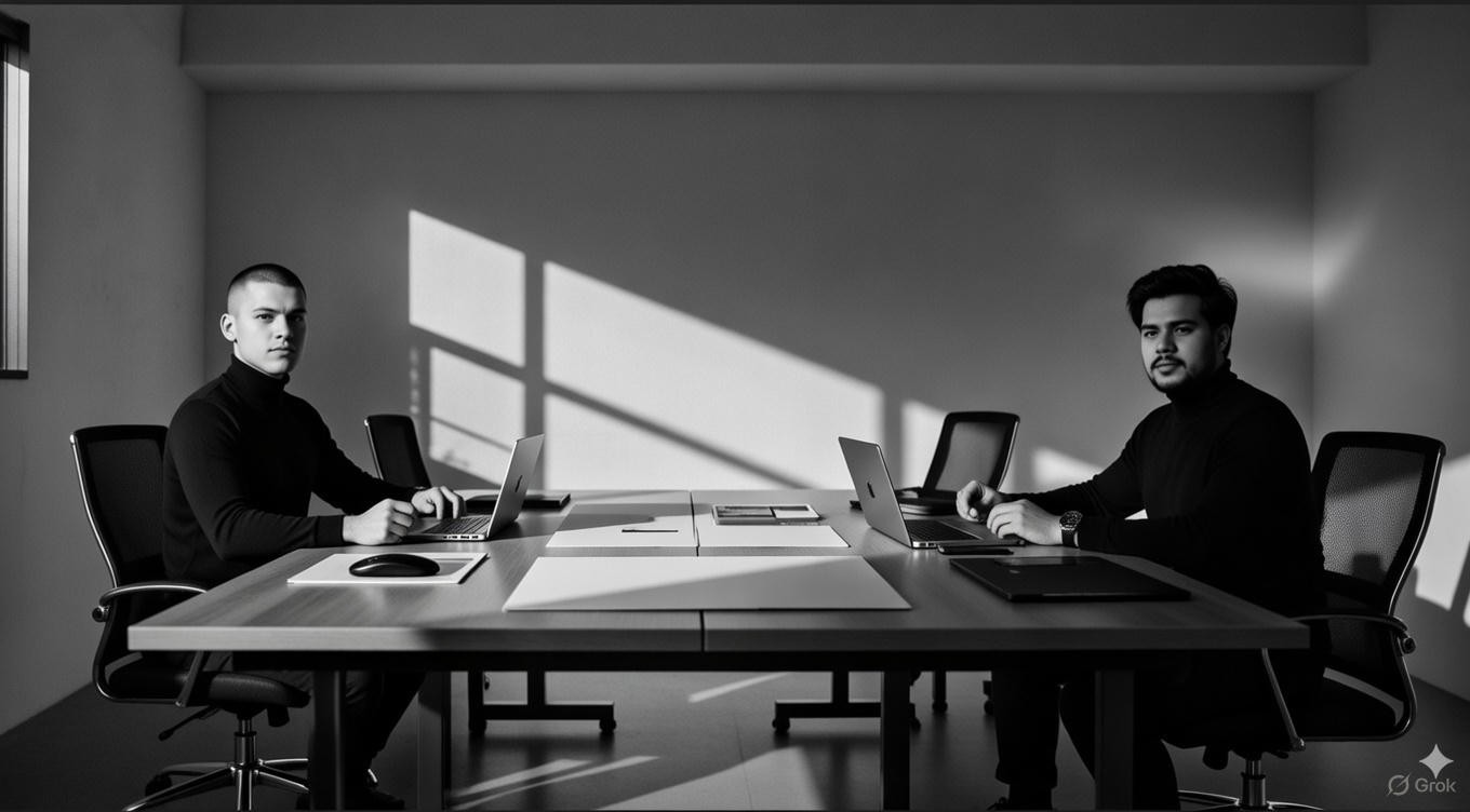 Two Men Using Laptop