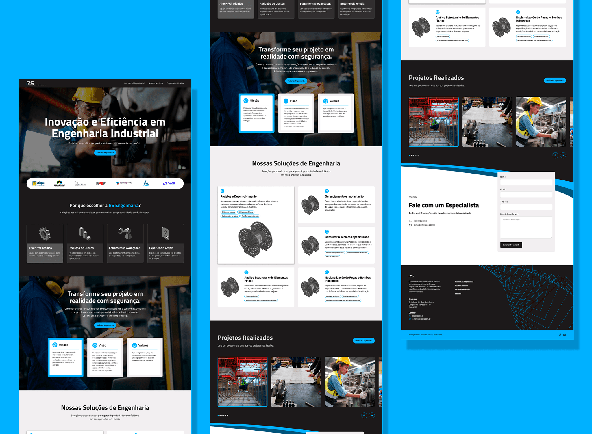 Layout for RS Engenharia website.