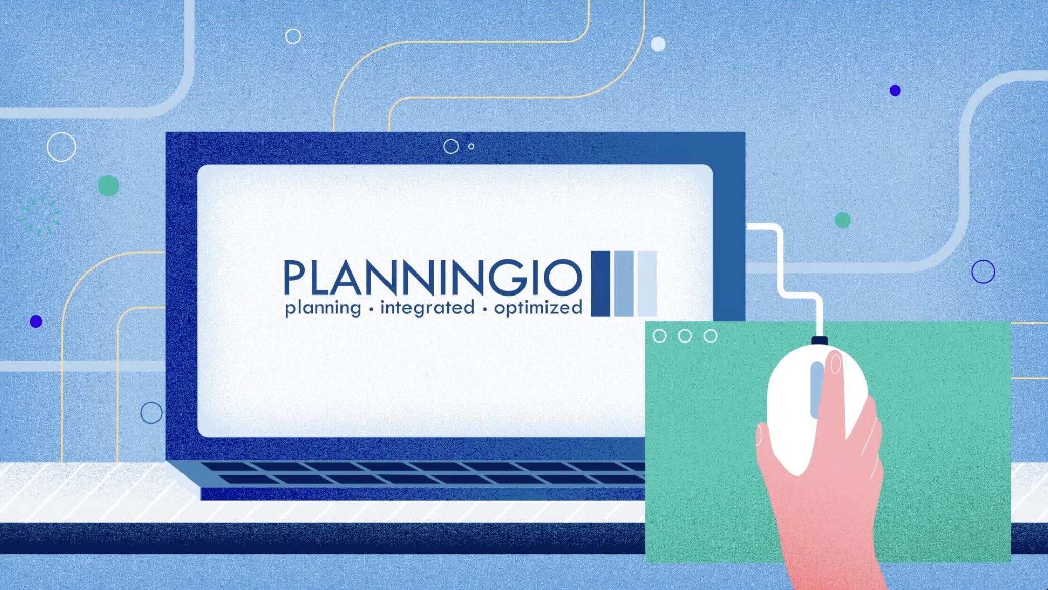 Planningio software branding integrated into an animated product communication campaign.
