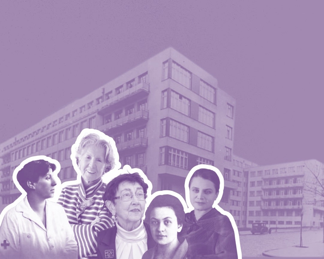 Collage of historical Czech figures on a soft purple building background