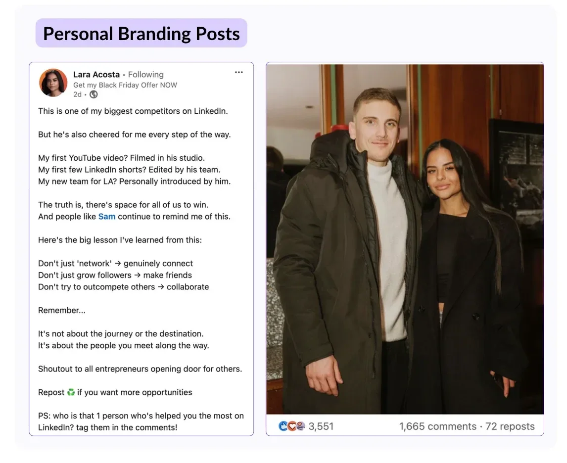 An example of a personal branding post by Lara Acosta on LinkedIn