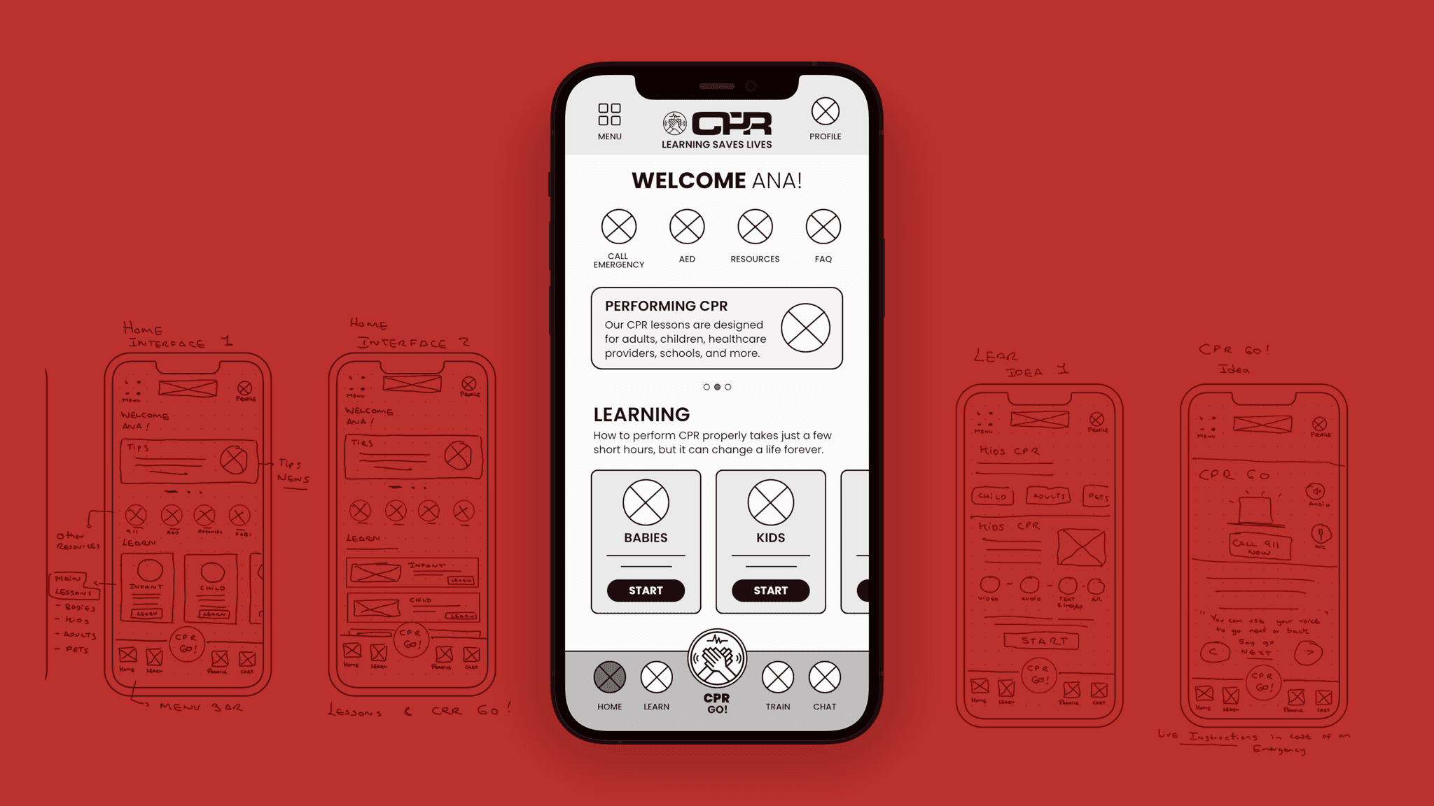 Image of the wireframe prototype for the CPR+