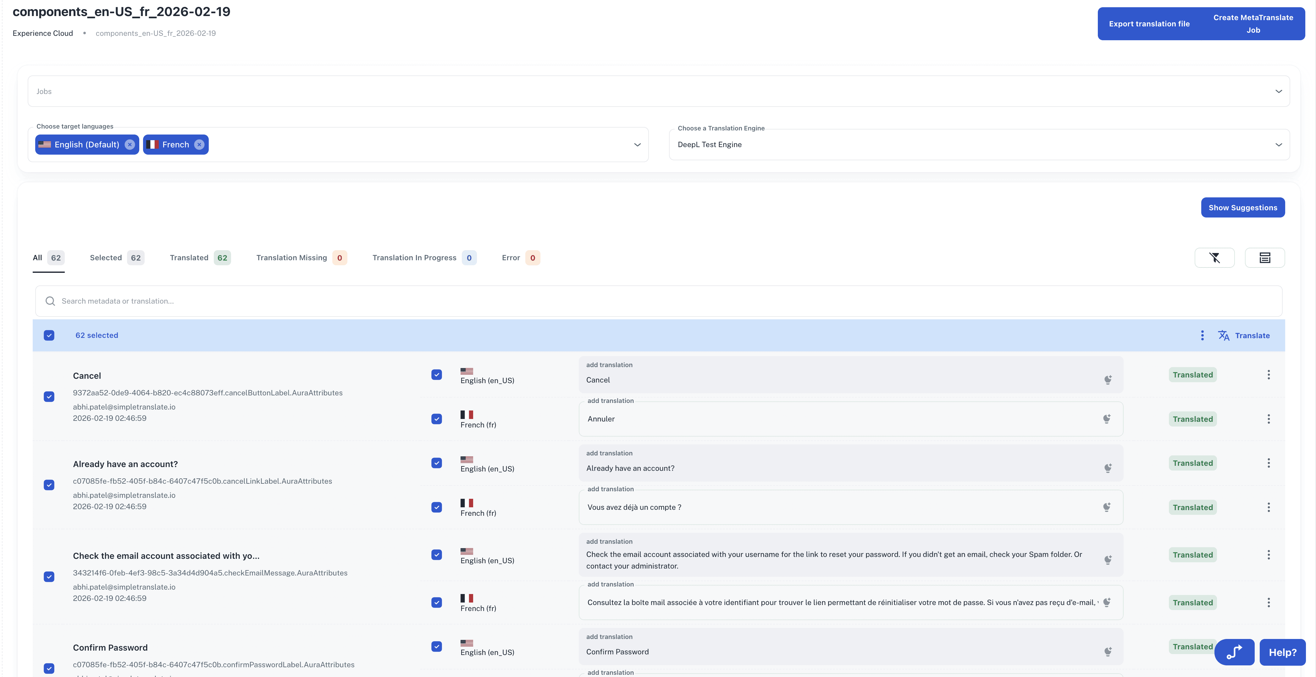 Expirience Cloud Details page Bulk Translation Ready