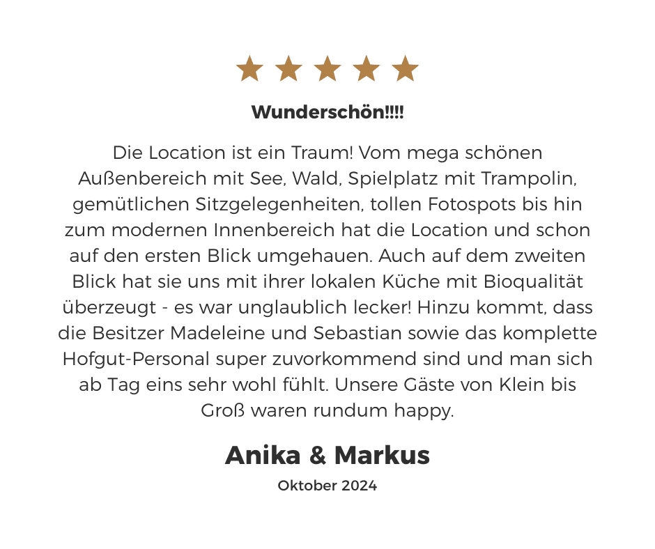 Testimonial kundenberwertung auf dem Hofgut Langenborn