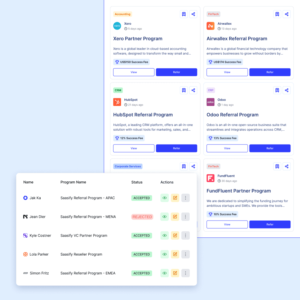 Expando AI™ offers visibility to your SaaS partner programs and a partner management dashboard for your partner recruitment needs