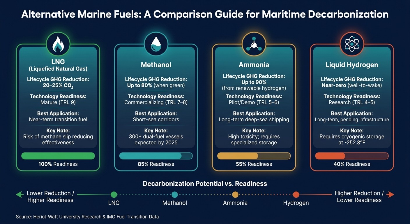 Alternative Marine Fuels Compared: GHG Reduction, Readiness & Use Case