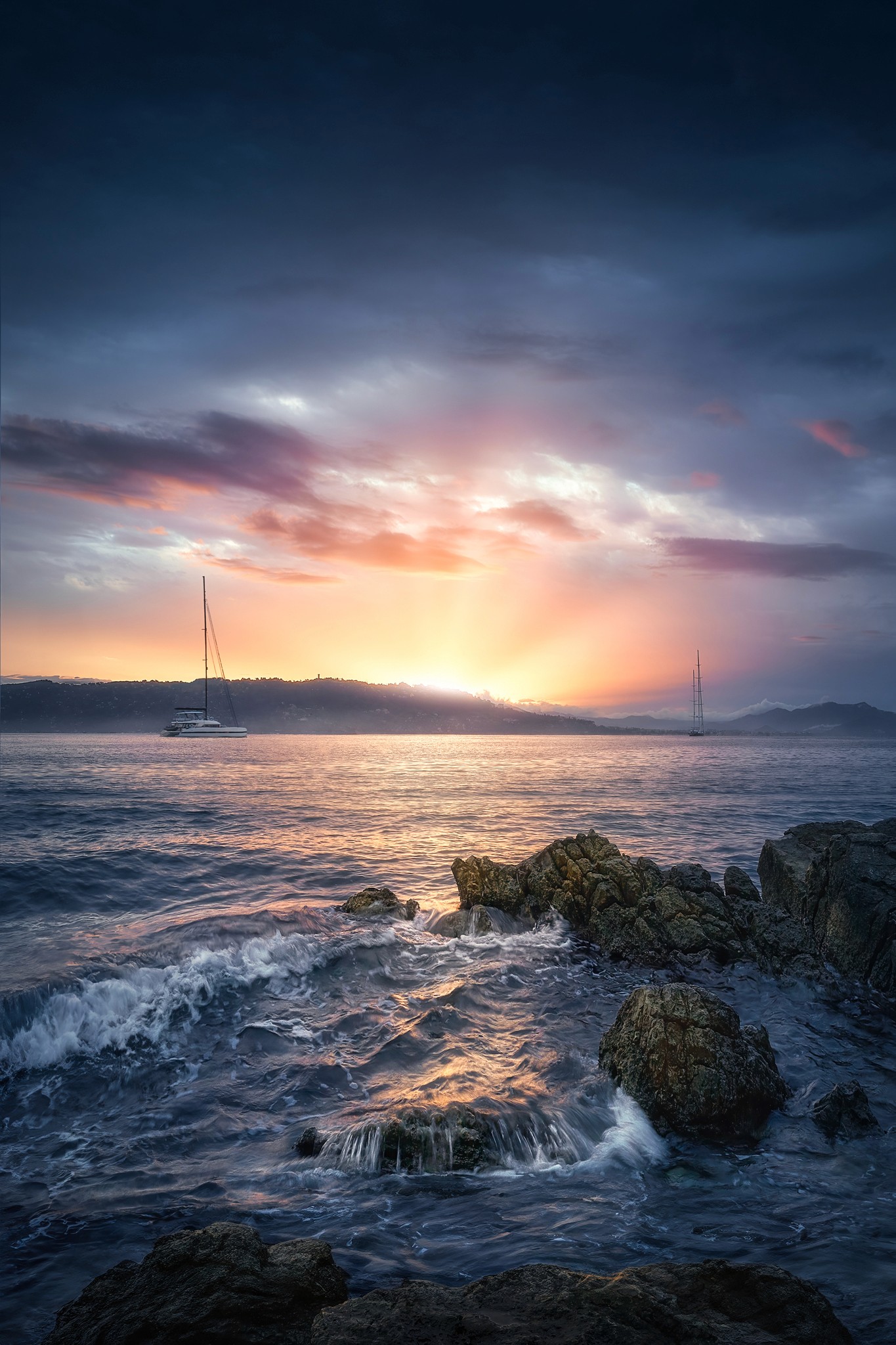 Canyon rock formation with light flowing in from the top