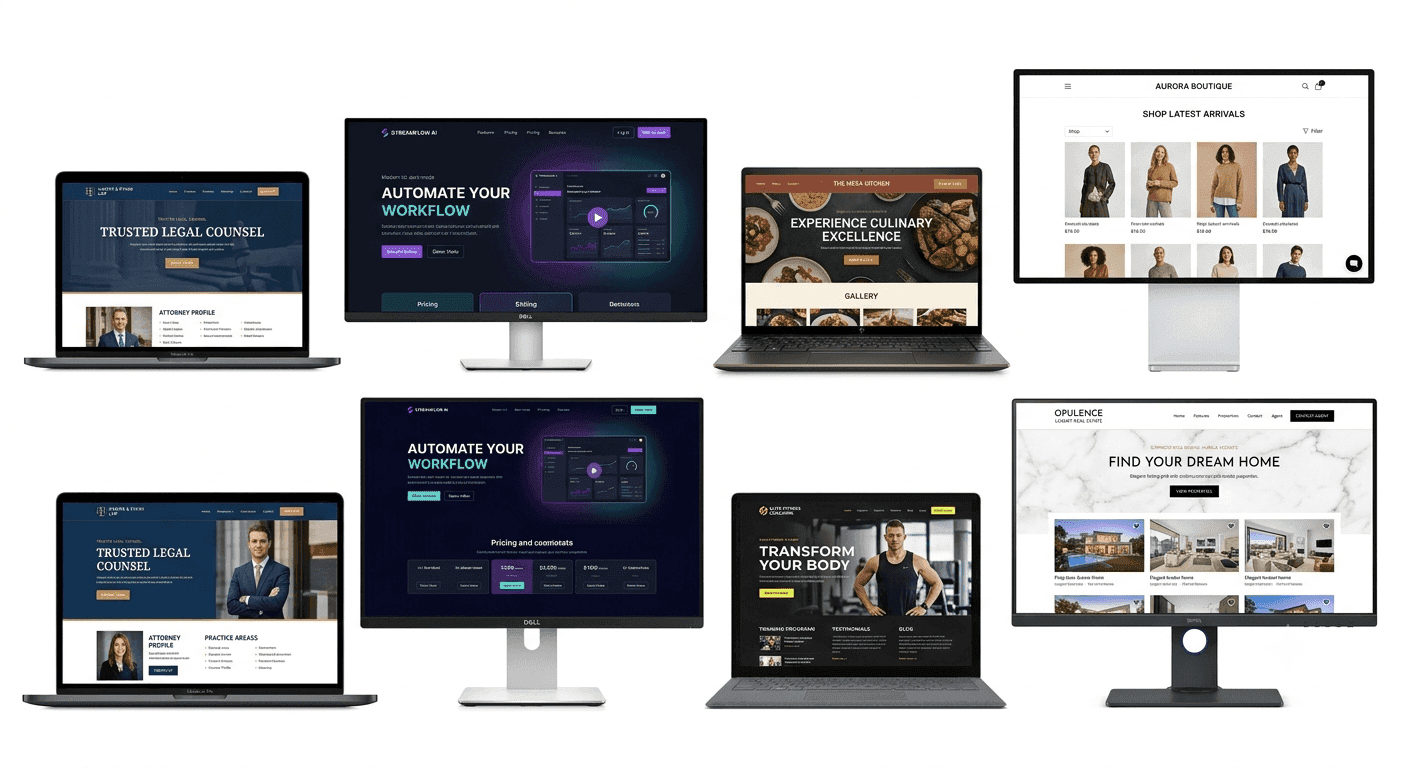 Colección de páginas web profesionales y responsivas para diferentes tipos de negocio.