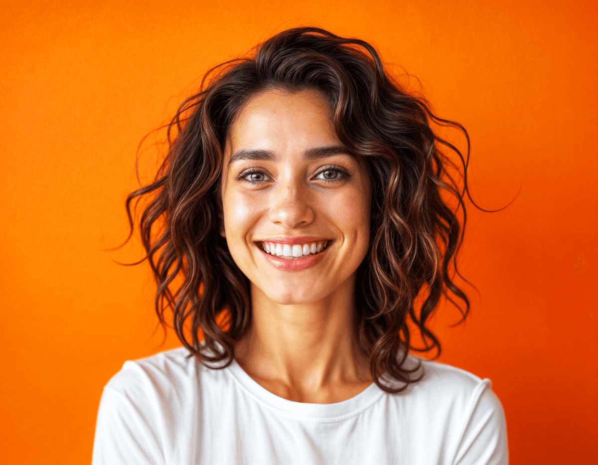 Smiling woman with curly hair