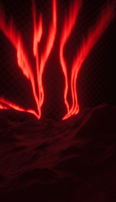 A digital asset layer showing glowing red aurora ribbons over a dark, textured terrain