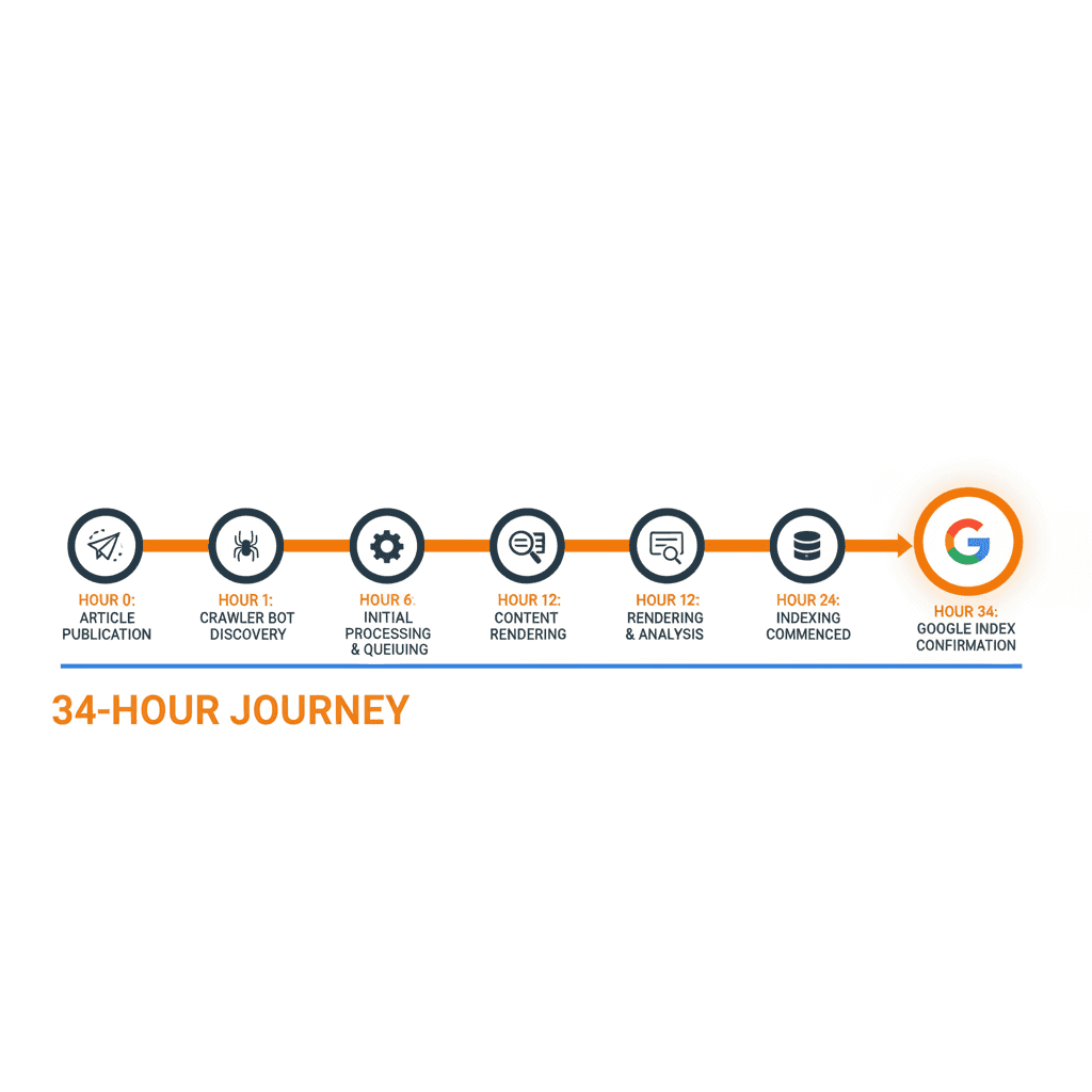 Visual timeline showing median 1.4 day indexing period with key milestones marked