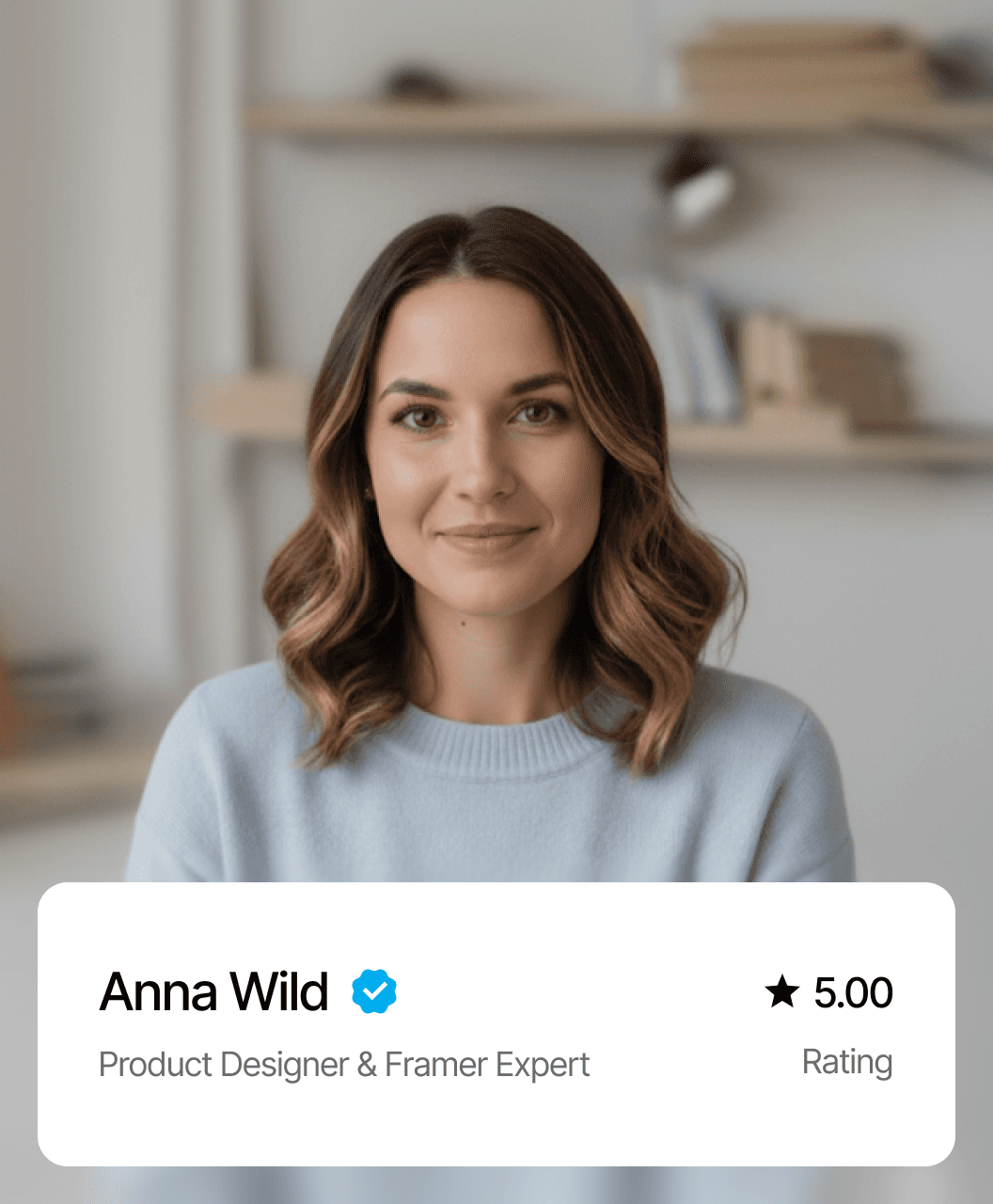 Anna Wild, verified product designer and framer expert, with a 5-star rating.