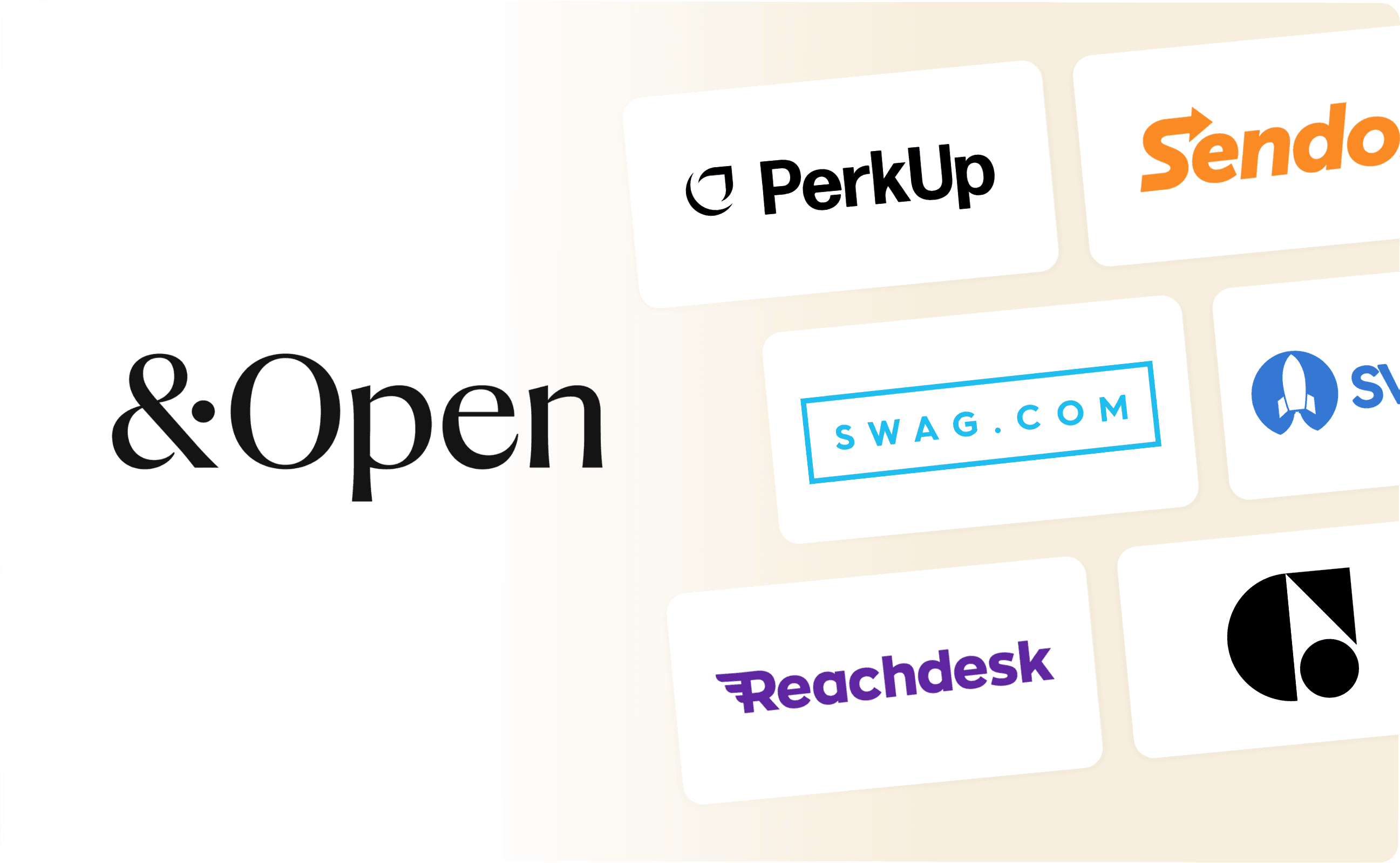 &Open logo and its alternatives, including PerkUp, Sendoso, Swag.com, SwagUp, Reachdesk, and Gemnote.