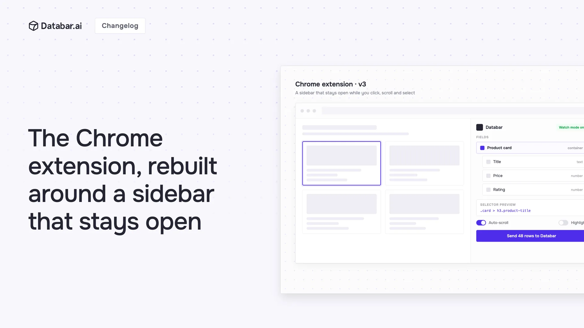 Databar Chrome extension v3 — a sidebar that stays open while you select fields on a page