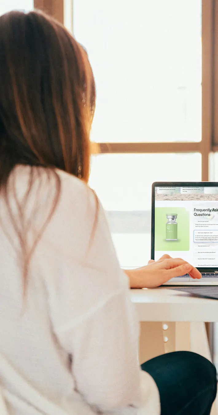 Woman at computer, receiving a weight loss consultation