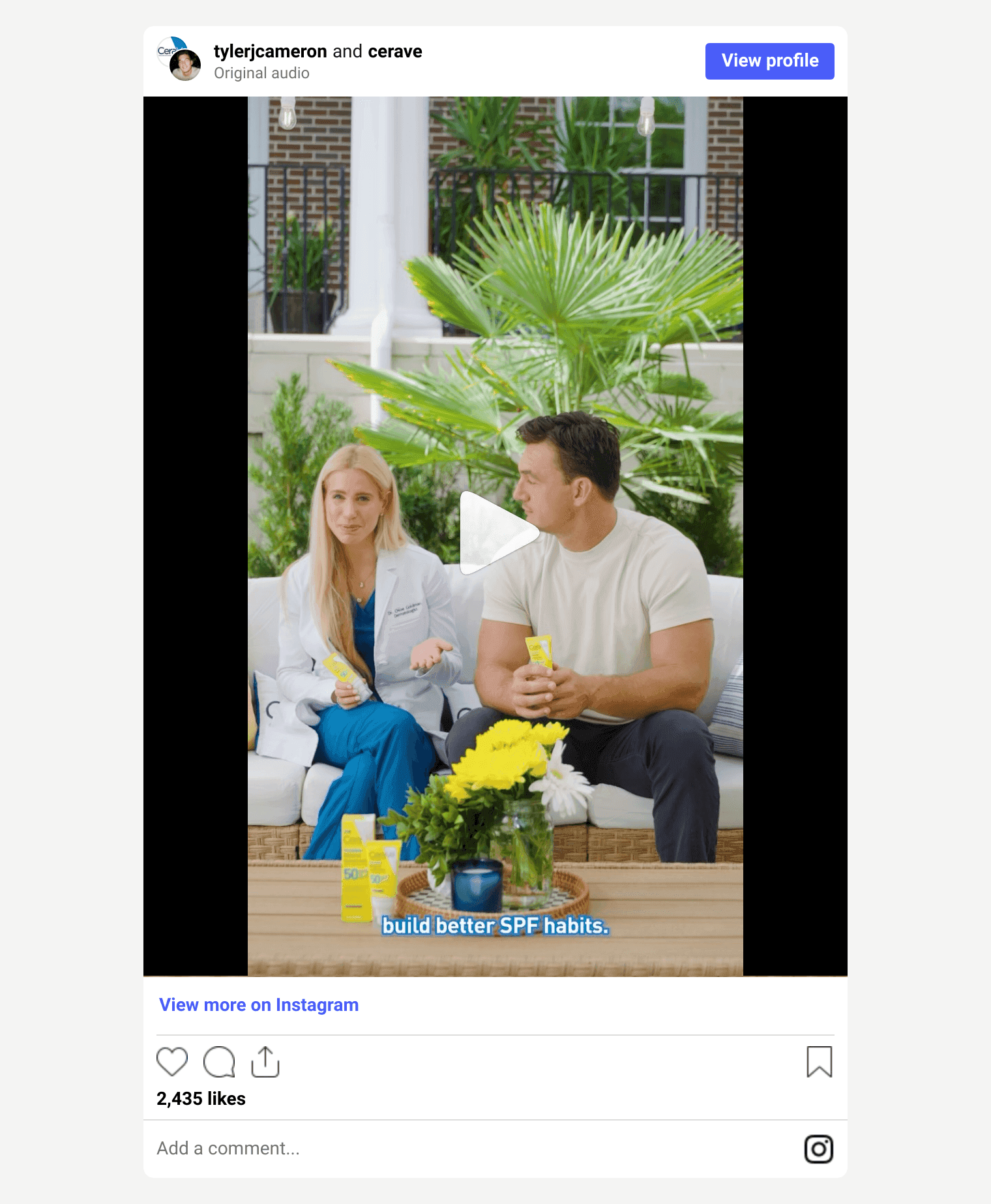 CeraVe and Tyler Cameron Instagram video on the sorority backyard project