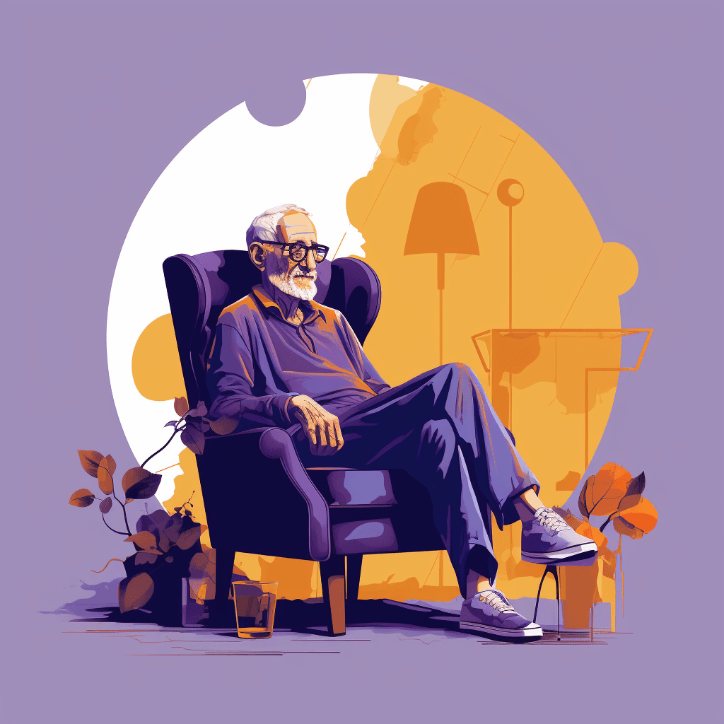 An elderly man sitting on an armchair, taking a moment of contemplation.