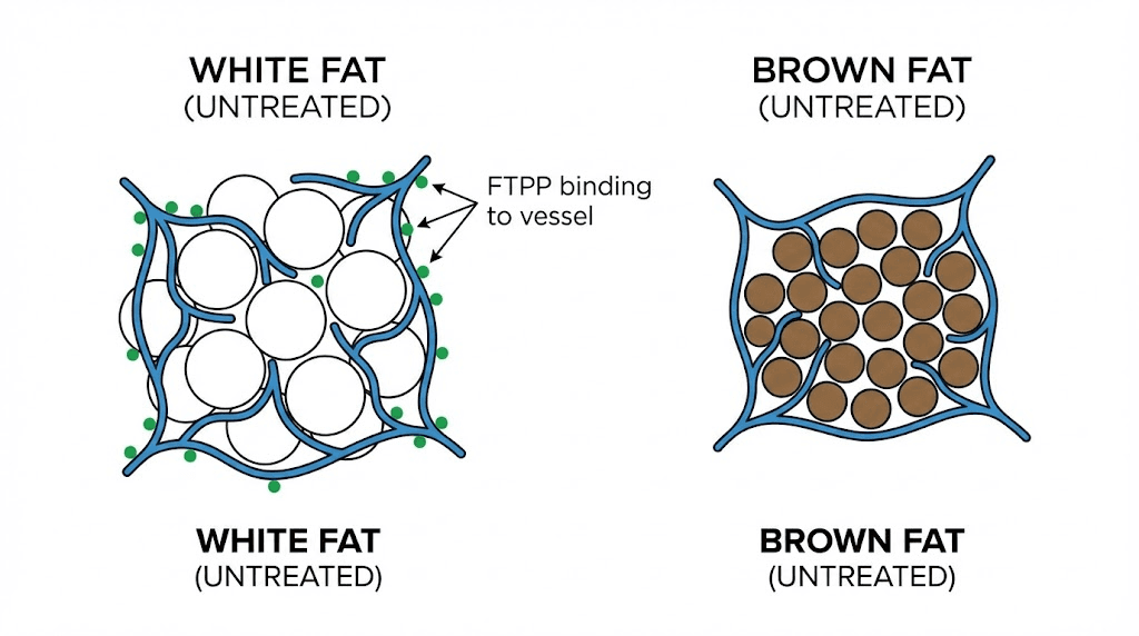 How FTPP peptide selectively targets white adipose tissue blood vessels